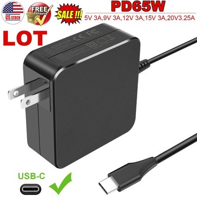 LOT 65W Type-C USB-C Laptop Adapter Charger for Dell HP Lenovo ASUS Acer Phone