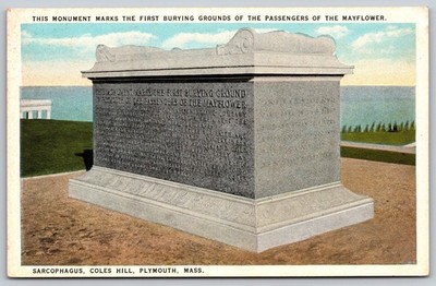 Plymouth Massachusetts Coles Hill Sarcophagus Pilgrims Last Rest Postcard PC235