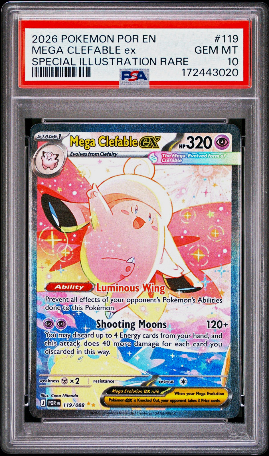 Mega Clefable ex Special Illustration Rare Holo 119/088 2026 PSA 10