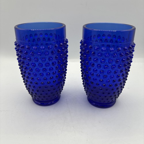 Vintage L. E. Smith Cobalt Blue Hobnail Tumblers Water Ice Tea Glasses Set Of 4 - Picture 3 of 12