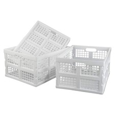30 L Plastic Stacking Collapsible Crate Folding Storage Utility Bin White 3Pack