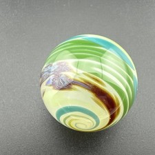 Contemporary Handmade Art Glass Marble 1.05" Swirl MIB Green Blue Purple  UV 