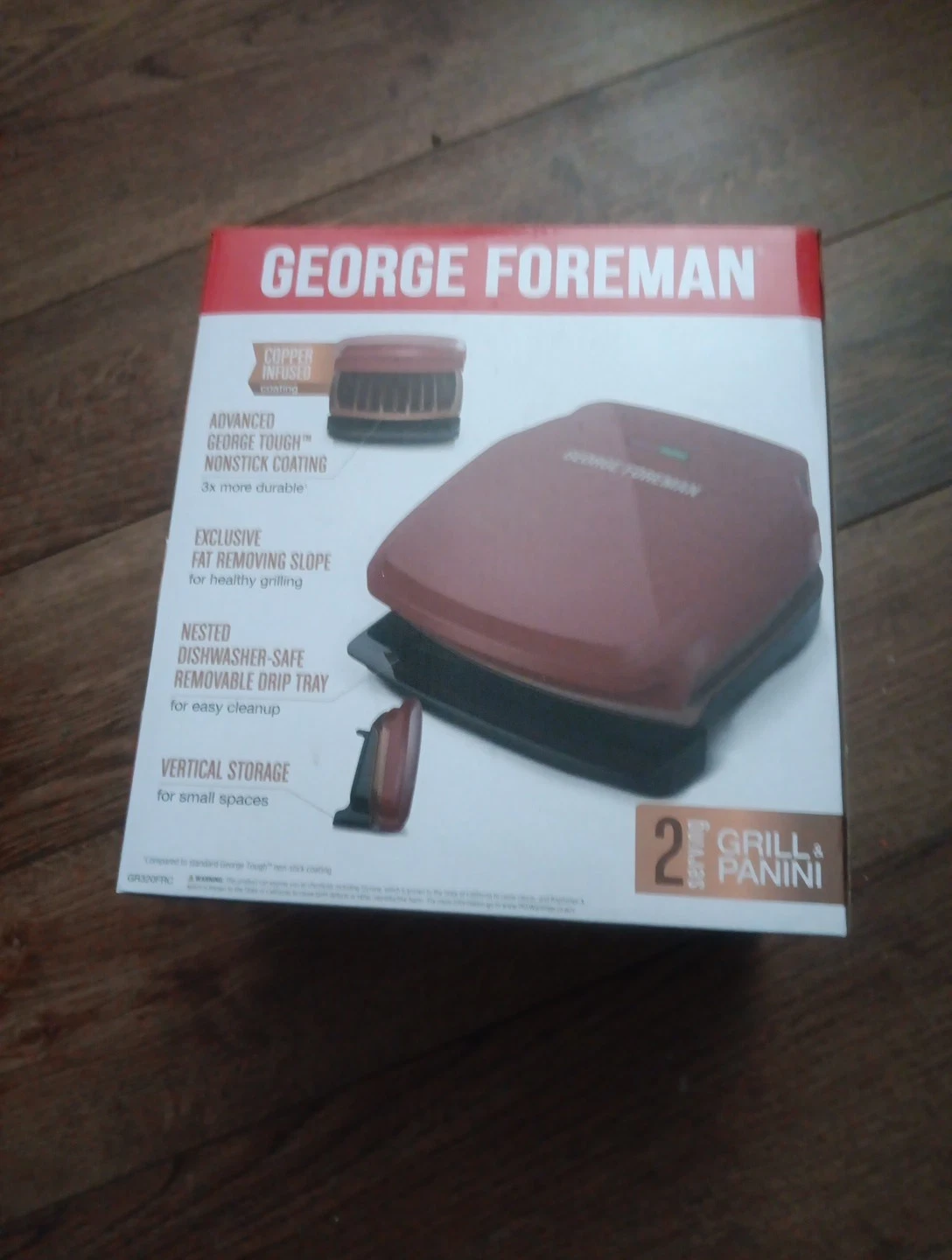 George Foreman Grill 2-Serving Grill & Panini Copper Infused Coating SEALED New