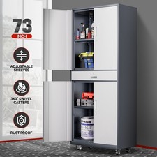 73'' Gray/White Lockable Metal Storage Cabinets w/ Drawer & 2 Adjustable Shelves