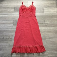 Vintage 1950s Luxite Holeproof Red Nylon Full Slip Lace Pleated Hem Sz 34 S