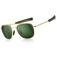 Men's Military Style Polarized Aviator Sunglasses, Gold Frame/Green Lens, 55 