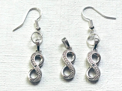 Vintage STS Karis Natural Diamond Accent Infinity Symbol Earrings & Pendant Se