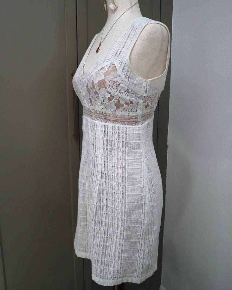 Vtg Tracy Reese Lace Sheer White Mini Dress Sleeveless Bridal Shower Romantic - Image 3 of 4