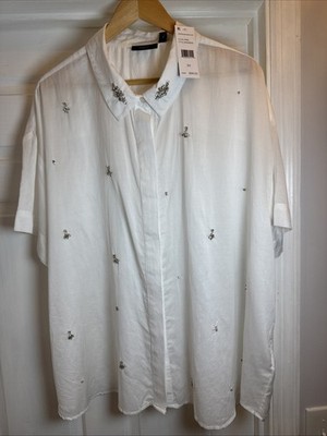 Ella Rafaella Rhinestone Embellished White Short Sleeve Blouse Size 3X NWT