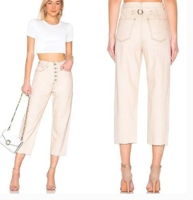 Free People WE THE FREE Ivory Cropped Straight Leg Jeans Back Strap Size 26