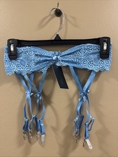 Fredericks of Hollywood Blue Shiny Lace Embroidery Nylon Garter P/S NOS 26  W