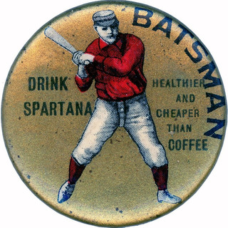 Antique 1890s DRINK SPARTANA Advertising Pinback EARLY BASEBALL "The BATSMAN"