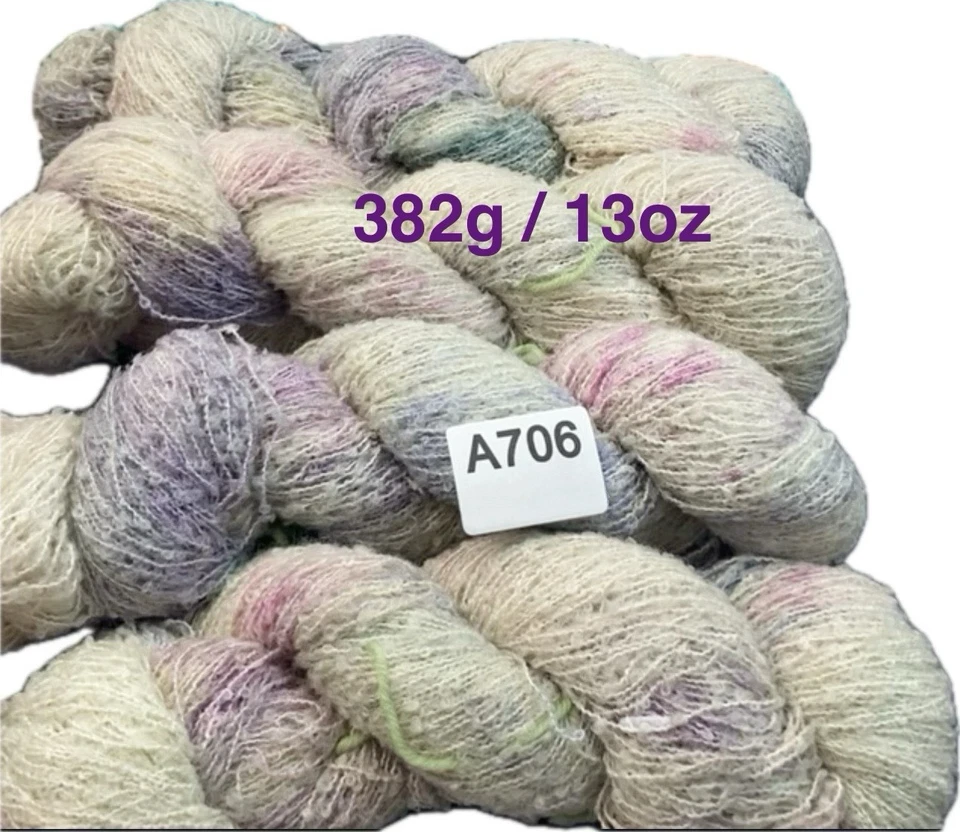 Lot 4 Skeins- HAND DYED Alpaca Wool Nylon Boucle Yarn-GREEN PURPLE BLUE PINK - Image 4 of 4