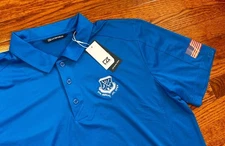 New Cutter & Buck Tech Performance Golf Polo Shirt Mens Large Blue American Flag