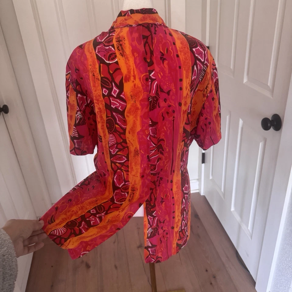 Blusa Camisa Campamento Estampado Floral Tropical Talla Grande 100% Seda Top Años 90 De Colección Foto 3 de 4