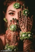 Jawaharat fabric Hand bracelet pair TIkka and Earrings for woman and girls A