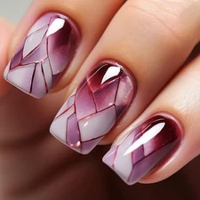 24Pcs Square Press on Nails Medium Fake Nails with Glossy Full Cover style6