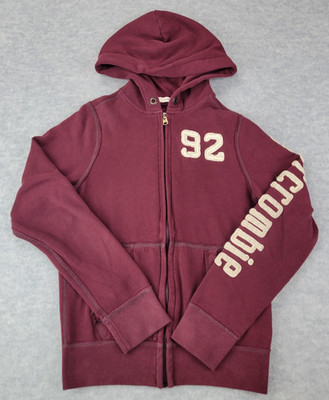 Abercrombie Kids Hoodie Sweatshirt Muscle Embroidered Burgundy Full Zip Boys XL