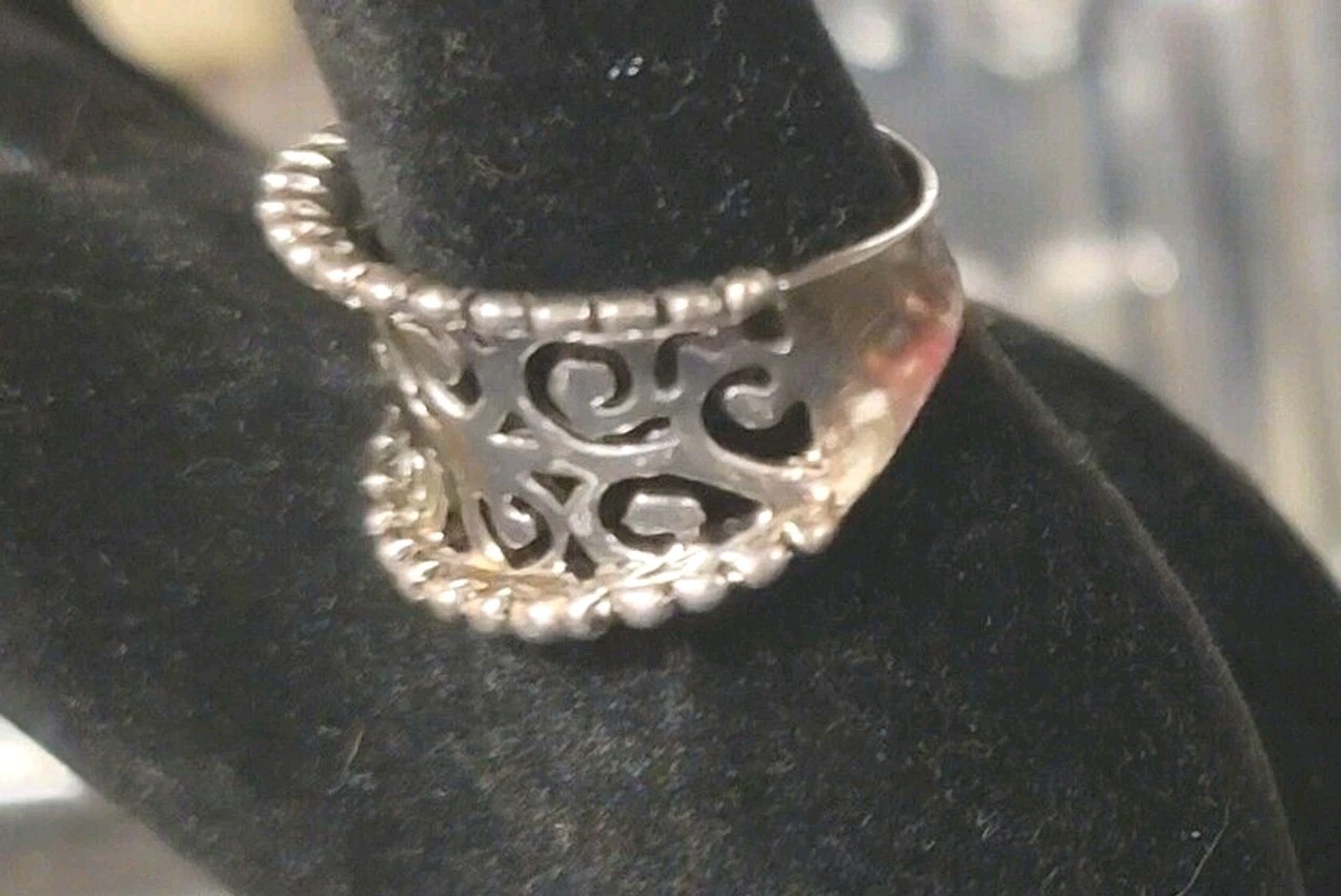 Open Scroll cut-out pattern Sterling Silver 925 R… - image 7