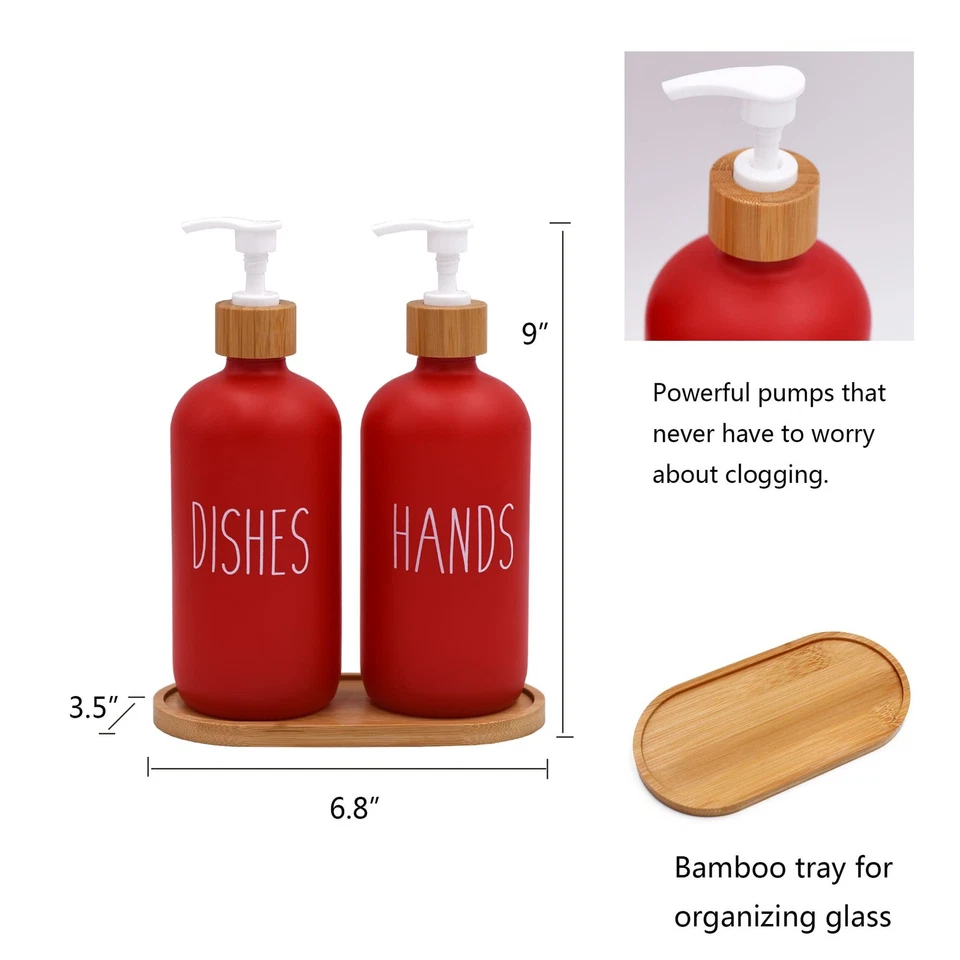 Pack de 2 Dispensadores de Jabón de Vidrio de Granja con Bandeja de Madera, Jabón de Manos y Plato... Foto 3 de 4