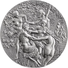 2023 Cameroon Nymphs and Satyr Celestial Beauty 5 oz Antique finish Silver Coin