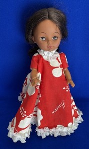 Vintage '70s 11" Hawaiian Hula Girl Doll Red Floral Hawaii Muumuu Dress Anekona