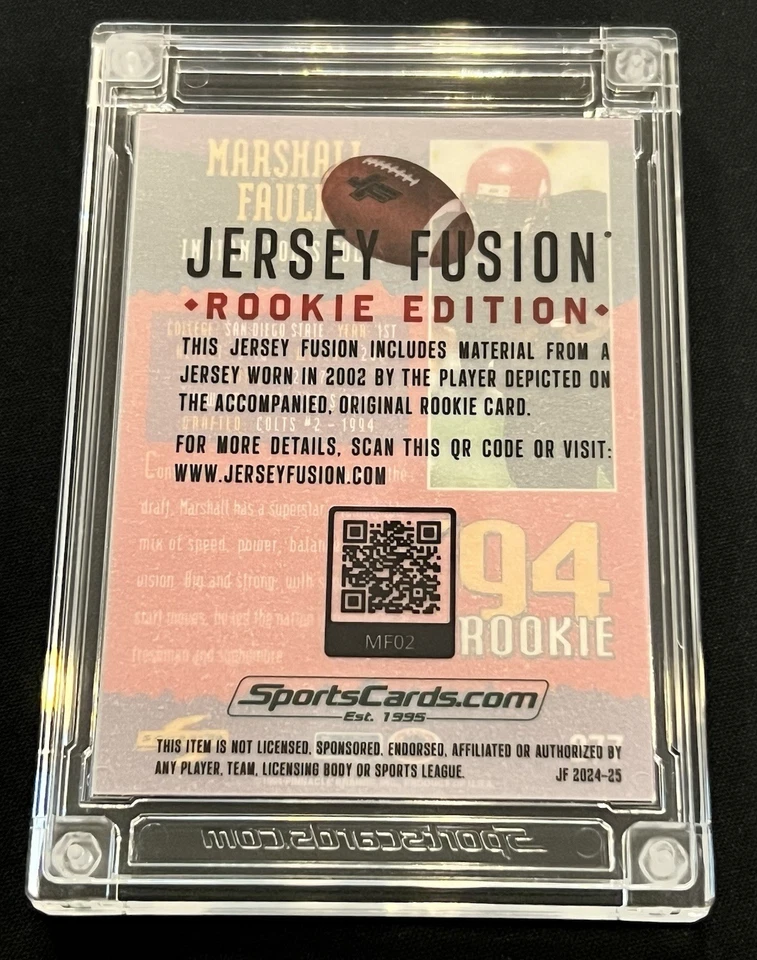 Tarjeta de parche de novato Marshall Faulk 94 edición novato Jersey Fusion 2024/50 Foto 2 de 4