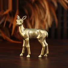 Brass Sika Deer Figurine Small Animal Statue Table Office Home Decoration Toy