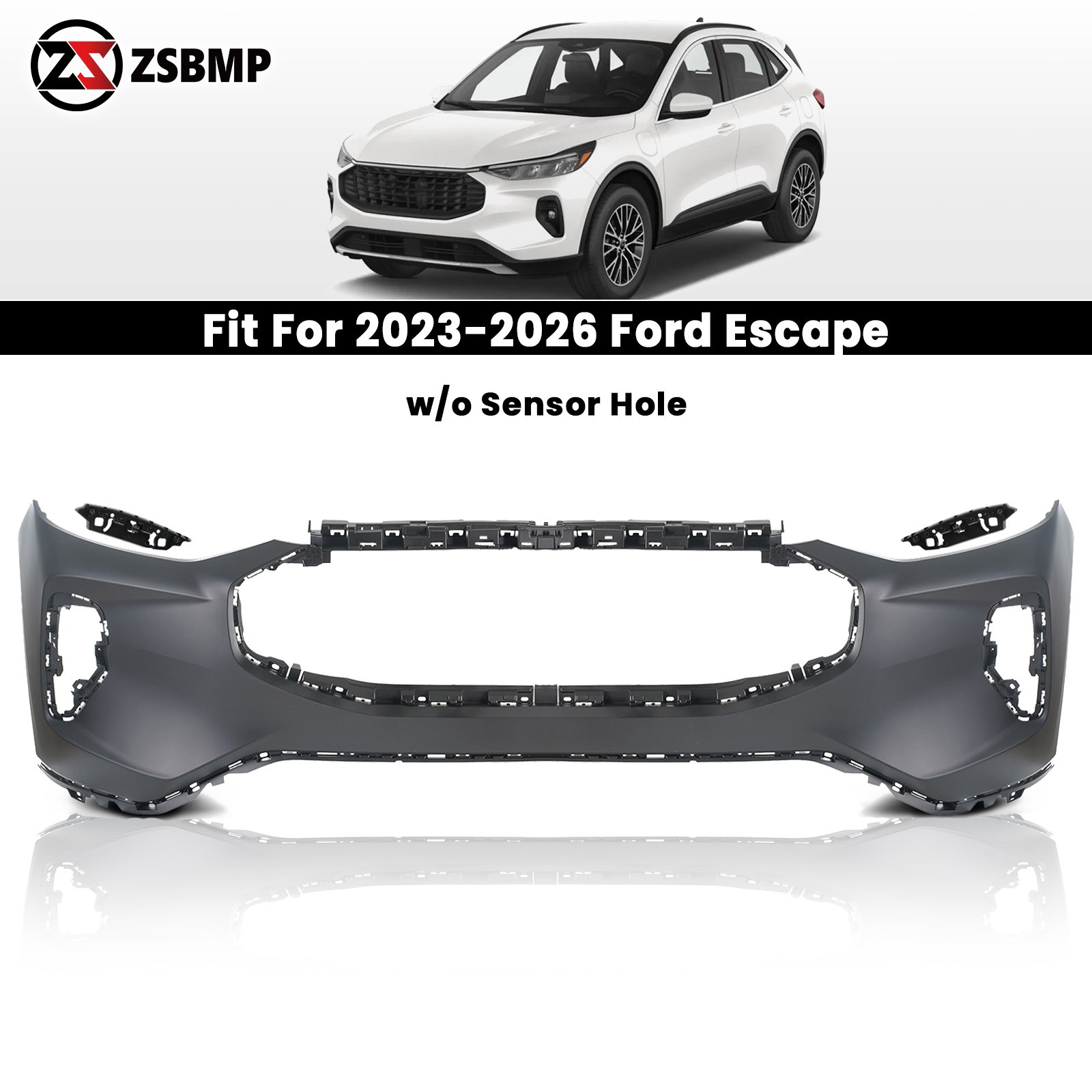 Primed Upper Front Bumper Cover For 2023-2026 Ford Escape Without Sensor Holes