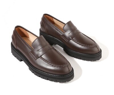 Firenze Atelier Men's Matte Brown Leather Split Toe Penny Loafers