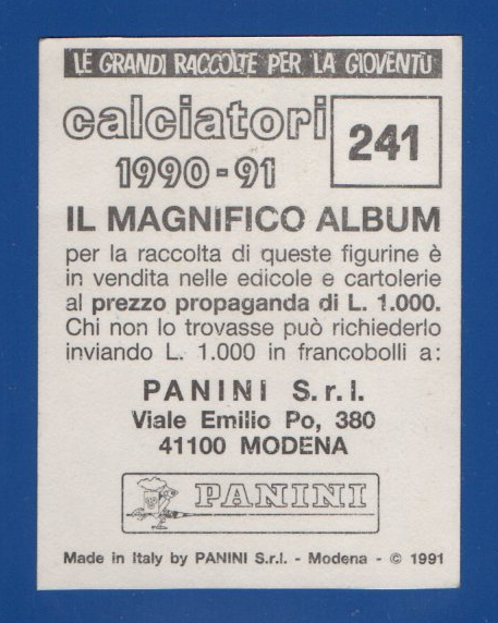 FIGURINA MARADONA N°241 CALCIATORI PANINI 1990/91 NEW WITH VELINA MINT RARA