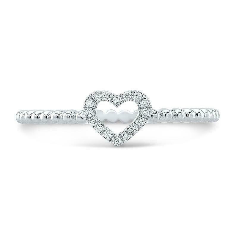 2ct Simulated Diamond Engagement Ring Open Heart Bead Shank 9k White Gold Plated