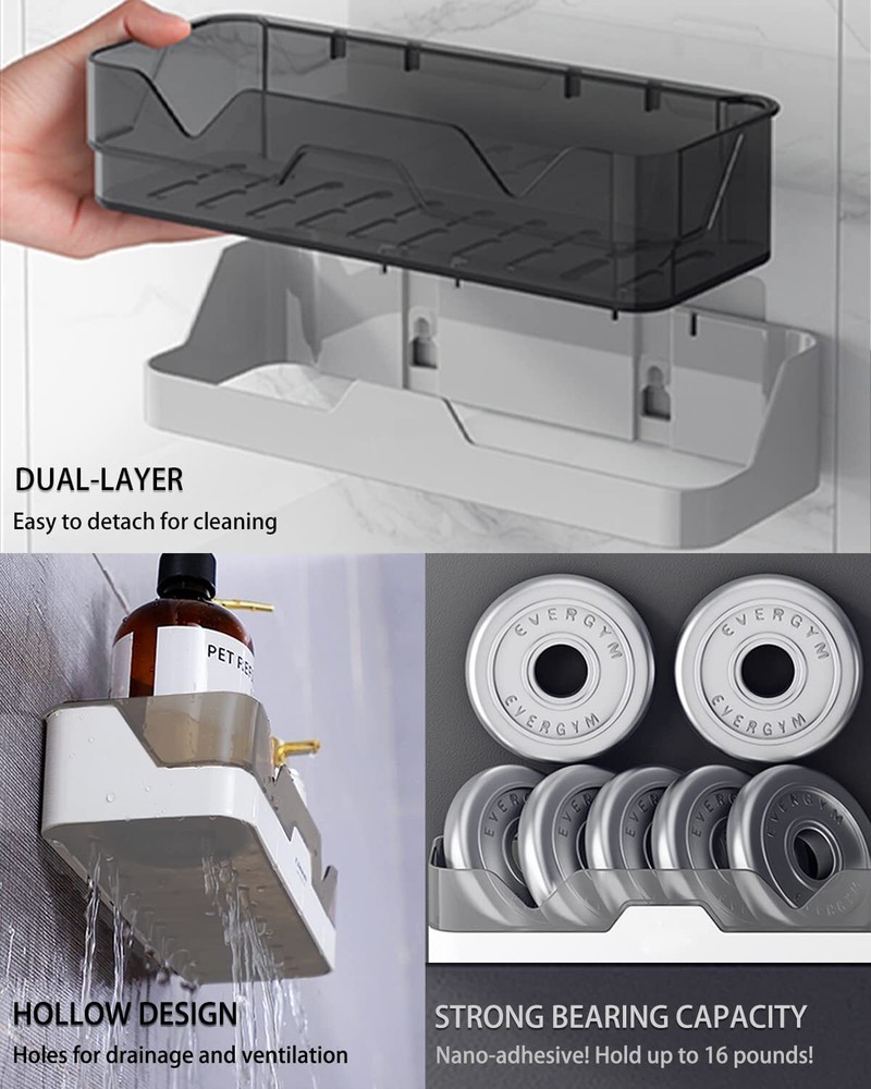 Adhesive Shower Caddy Shelf for Bathroom 2 Pack Premium Wall Mount Storage Adhesive Shower Caddy Shelf for Bathroom 2 Pack Premium Wall Mount Storage