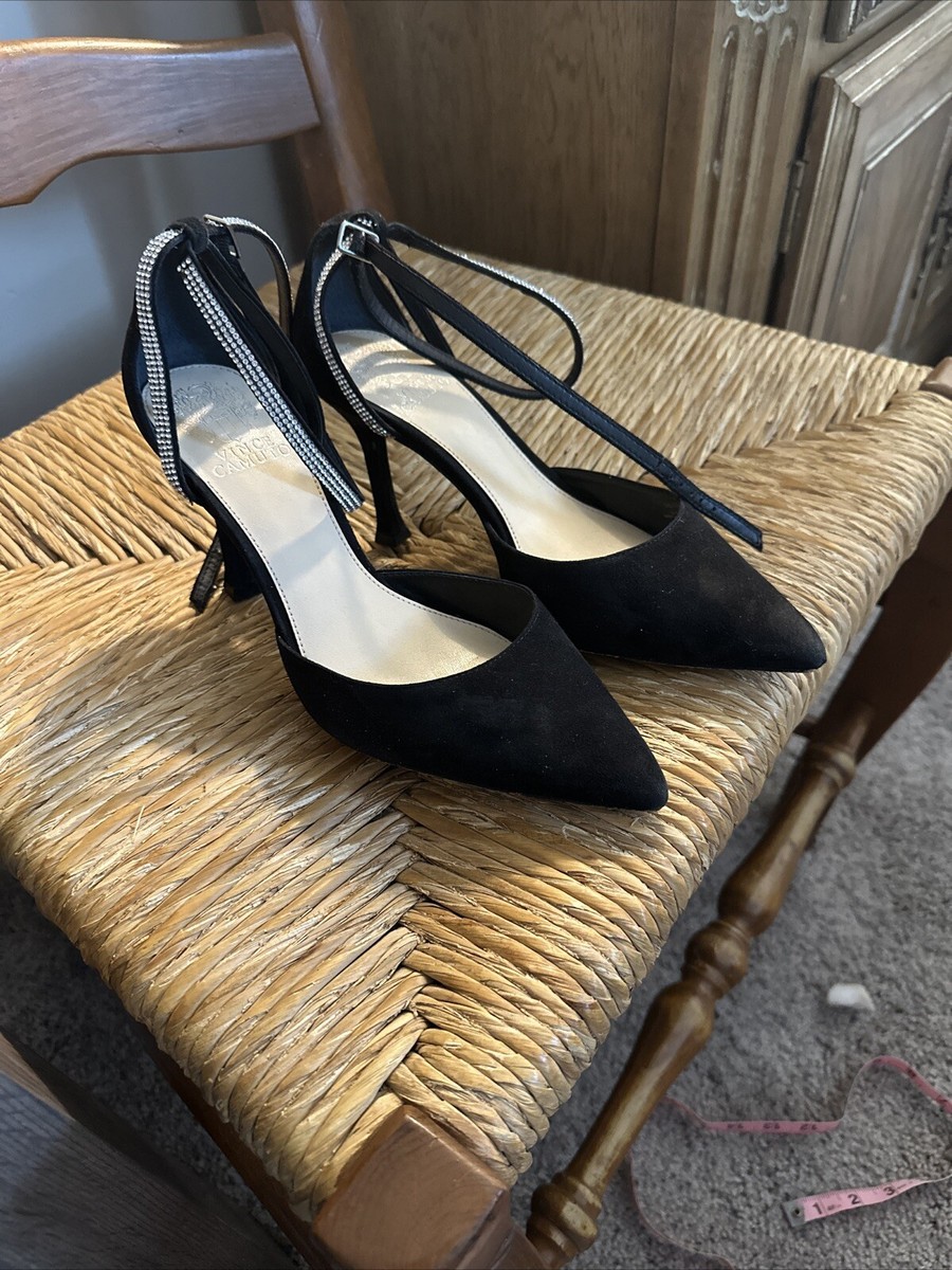 Women's Vince Camuto Ketrinda Black Ankle Strap Suede Pump, Size