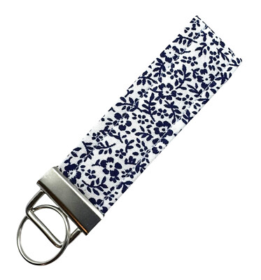 Blue Calico Key Chain, Blue Key Fob, Fabric Calico Keychain