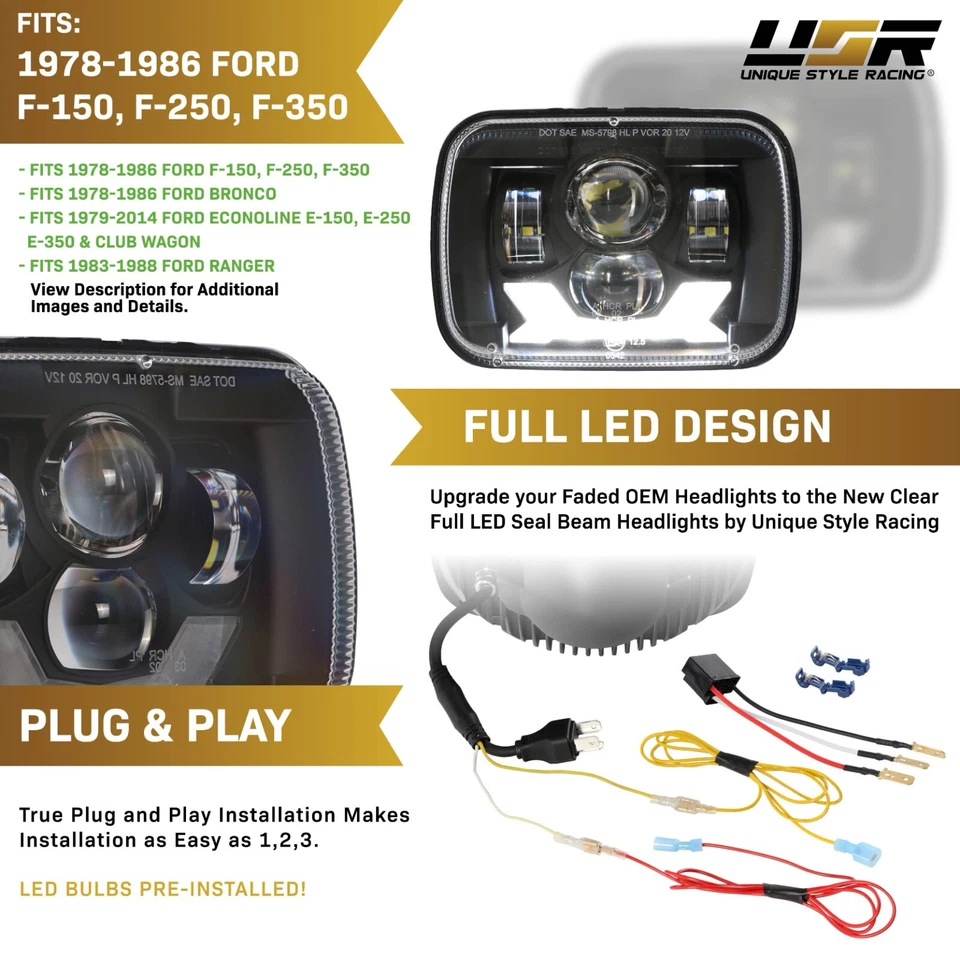 LED Projector X-Style Switchback 7x6,H6052,H6054 Sealed Beam FORD Headlights Foto 3 de 4