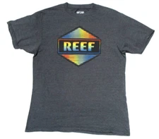 REEF Mens Medium Hexagon Graphic Logo Shortsleeve Gray Surf Shirt -Sandals Shoes