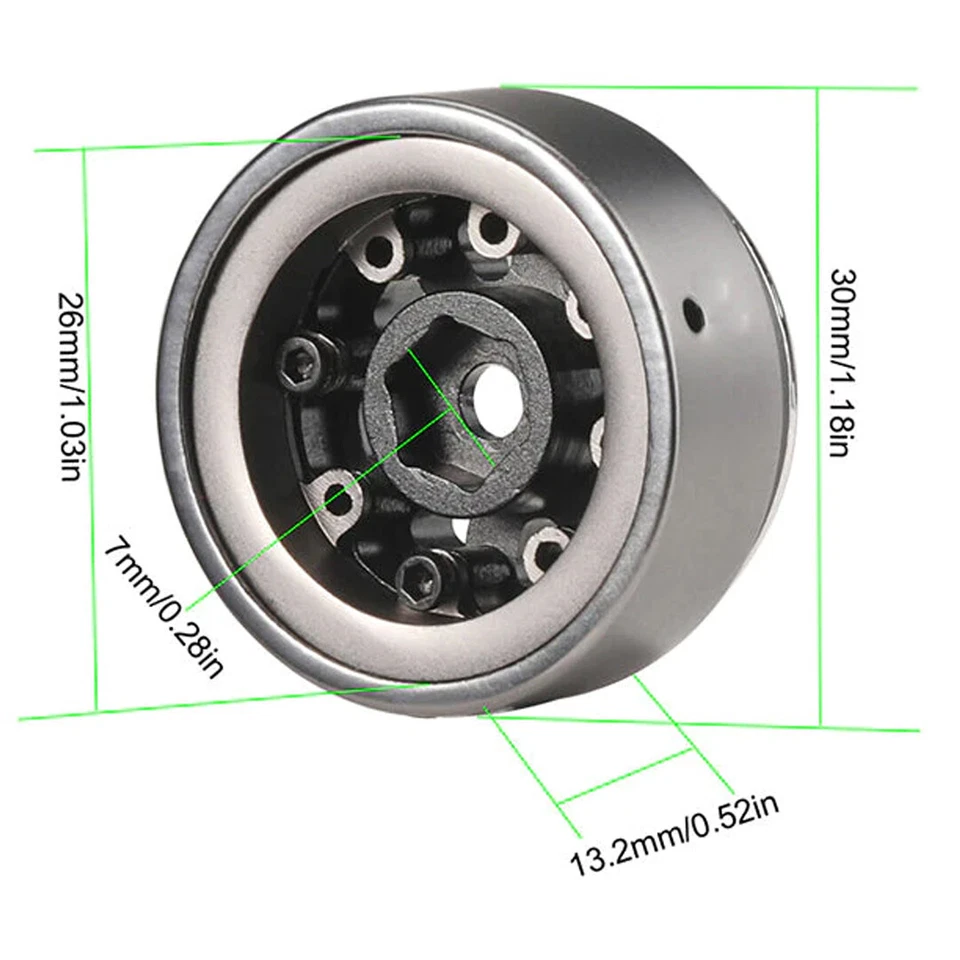 GPM Aluminum 1-Inch Beadlock Wheel Rims Set (8 Poles) Black for 1/18 TRX4M - Image 2 of 4