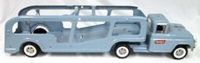 Remolque y cabina vintage de metal azul Buddy L para barco semirremolque camión raro 26" de largo