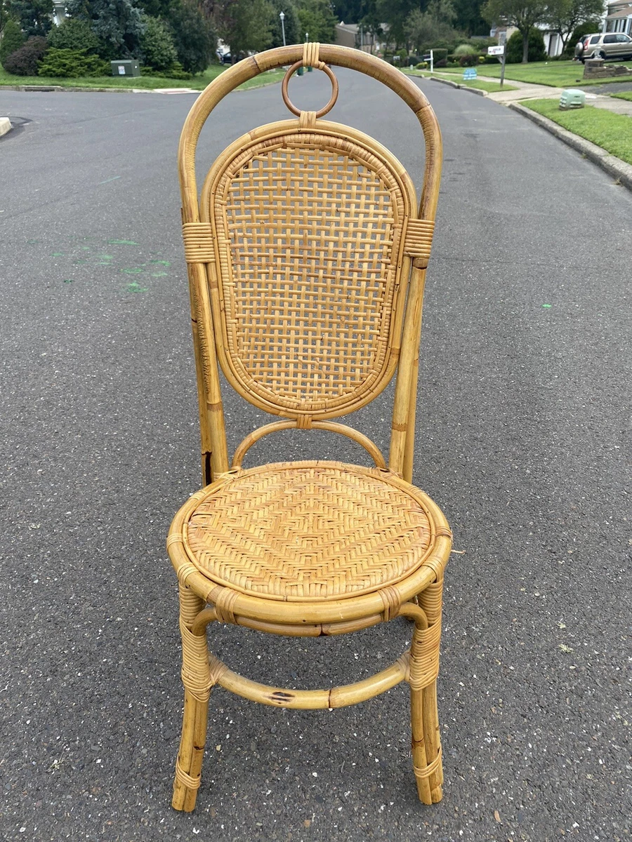 Vintage Mid Century Natural Bamboo Cane Rattan Weave Seat Side