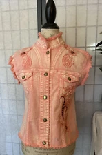 Brazil Roxx NWOT Wom M Handmade Destruct Bleach Pigment-Dyed Stretch Denim Vest