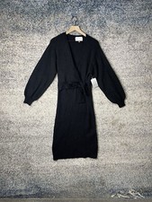 Charles Henry Long Sleeve Faux Wrap Sweater Dress Size Small Black