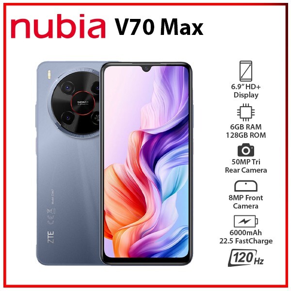New) ZTE nubia V70 Max GREY 6GB+128GB Dual SIM Unlocked Android