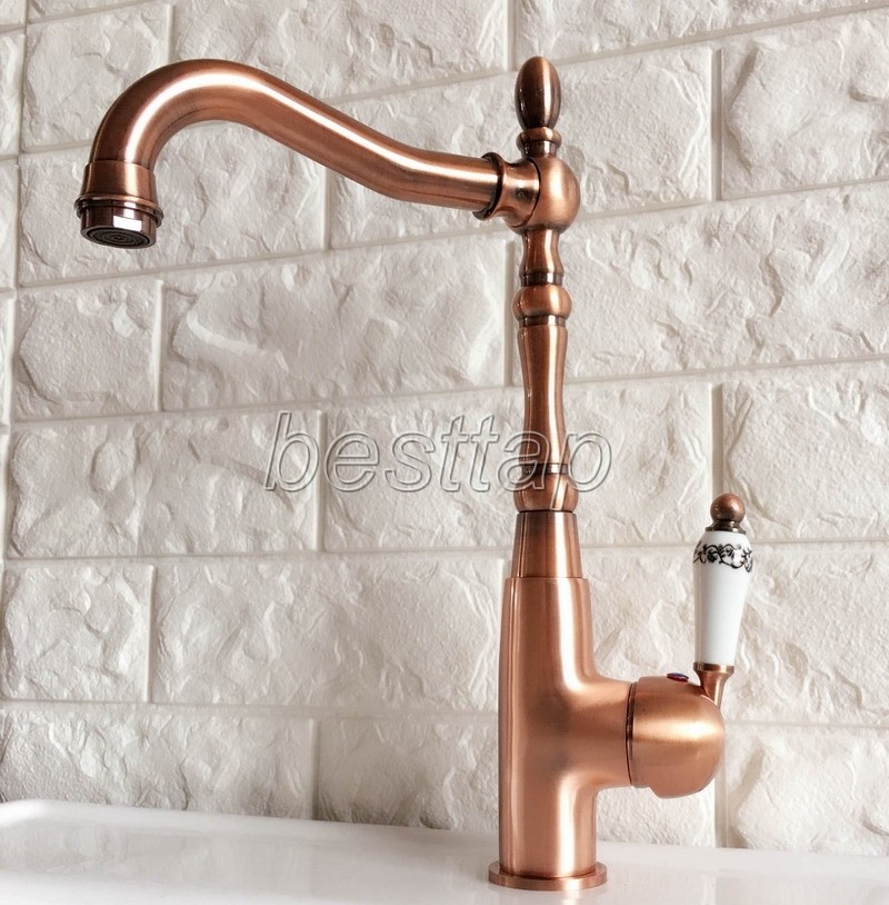Antique Red Copper Bathroom Kitchen Bar Vessel Sink Swivel Faucet Tap