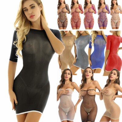 Damen Tube Kleid Transparent Sexy Bodycon Mini Kleid Netz Nachtkleid Nachtwäsche