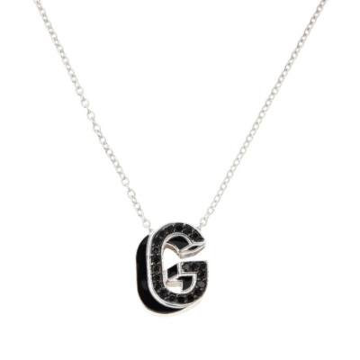 1/4 ctw Real Black Diamond ''G'' Initial Pendant Necklace in Sterling Silver