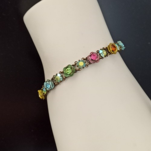 Michal Negrin Bracelet Roses Colorful 3D Enamel AB Crystals Shabby Sick Romantic - Picture 15 of 22