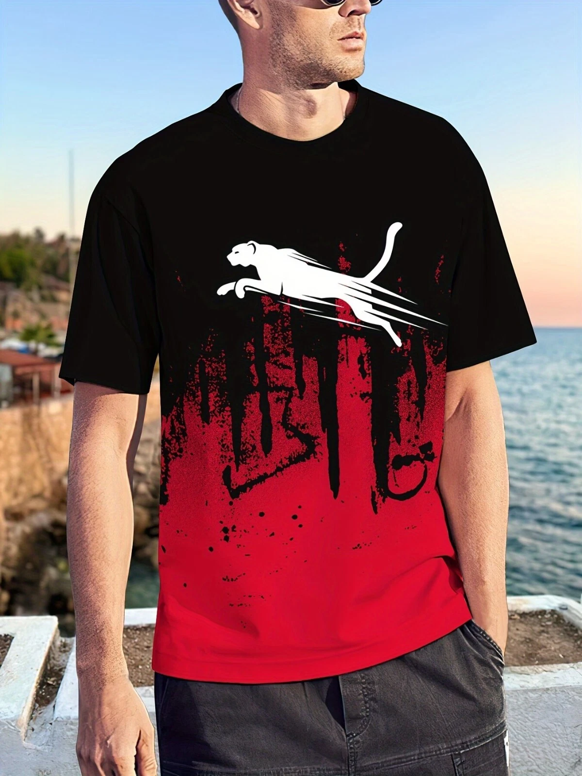 Fashion Men Vibrant Gradient Leopard Print T-Shirt Crew Neck Short Sleeve - Picture 1 of 3