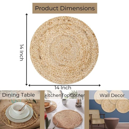 Jute Hand Braided Placemats Set of 4 | 14 Inches Artistic Square Tablemats fo... - Picture 2 of 9