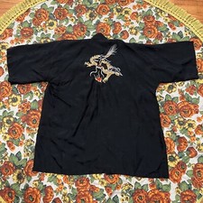 Vintage Plum Blossoms Black Dragon Chinese Oriental Duster Robe